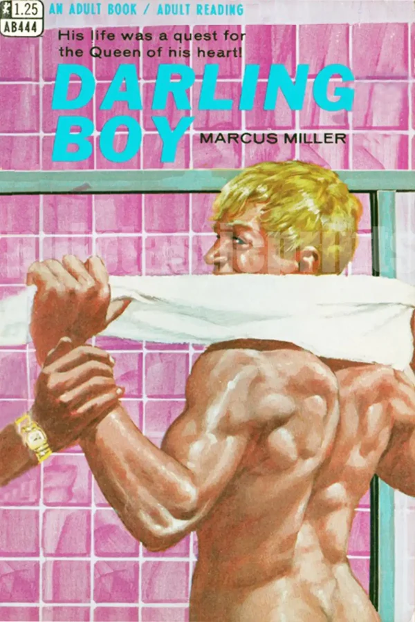 Queer hottie! It's Darling Boy — who has just stepped out of the shower and is toweling off his tanned bod in a pink tiled bathroom.