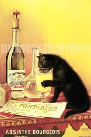 Cat Drinking Absinthe Bourgeois