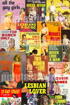 ONE poster showing a selection of 9 of the most evocative lesbian pulp paperback covers all in one print