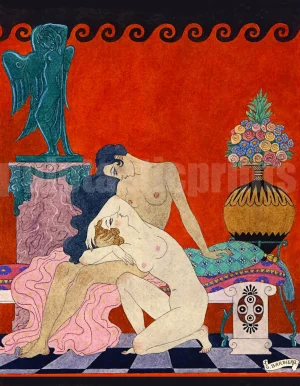 Stunning art nouveau/art deco illustration reminiscent of Mucha by artist George Barbier
