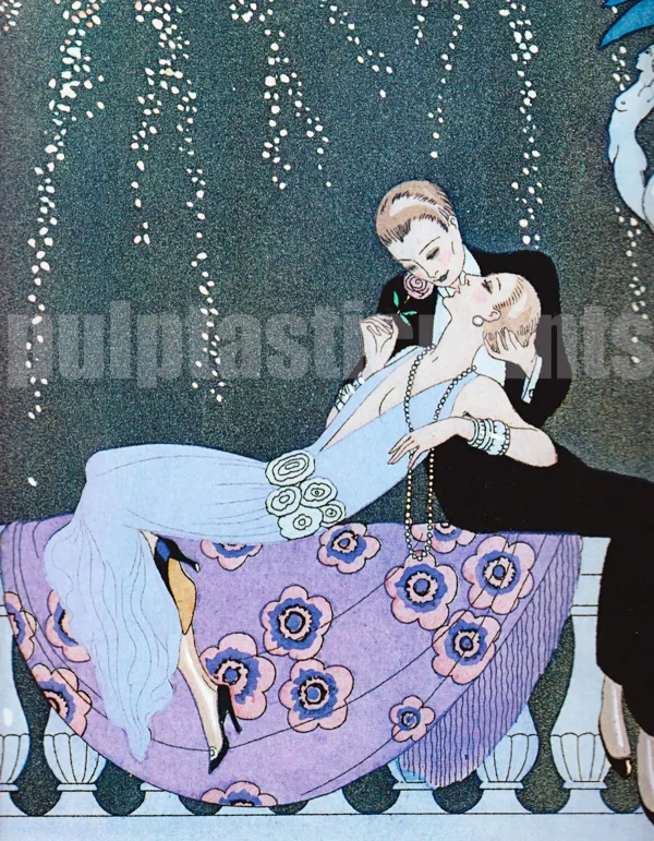 Fabulous art deco lesbian couple in this illustration from Falbalas et Fanfreluches — a 1925 portfolio by leading artist George Barbier