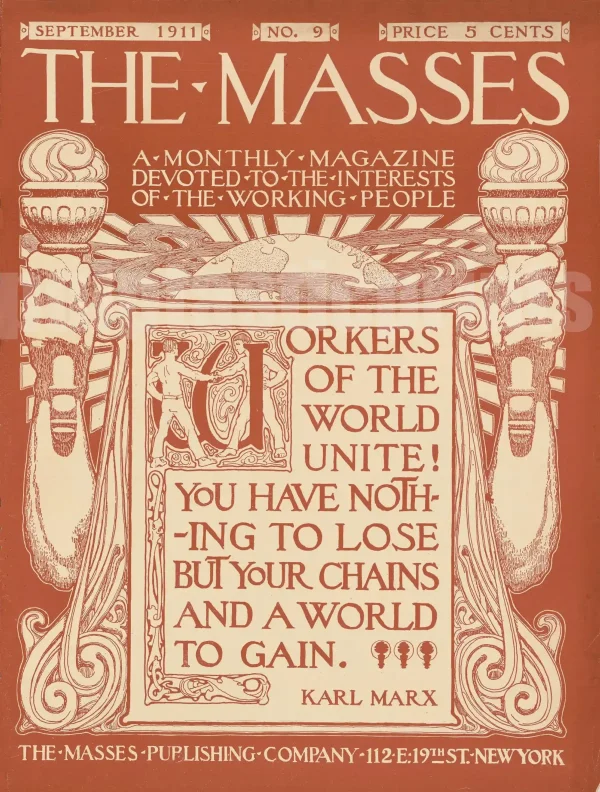 Great leftist print of probably the most famous — and most stirring — quote by Karl Marx: "Workers of the world, unite!