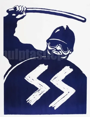 French riot police (the CRS, or Compagnies Républicaines de Sécurité) as a baton-wielding Nazi SS member.