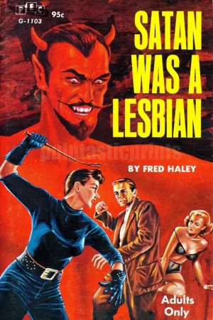 Super-pulpy cover with Satan him/herself looming over Miz Lesbian